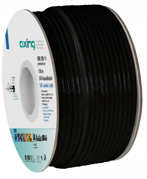 Axing SKB395-11 Koaxial Aussenkabel Schwarz 100dB Spule 100m