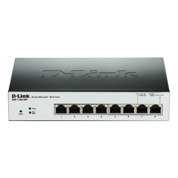 D-Link DGS-1100-08P 8-Port Layer2 PoE Smart Gigabit Switch 64W PoE